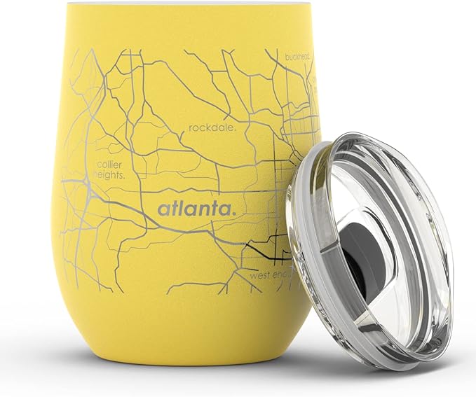 Well Told Engraved Atlanta Georgia Map Insulated Wine Tumbler, Etched Stainless Steel Cup (12 oz, Sunrise Yellow) City Map Insulated Tumbler, Custom Insulated Tumbler, Outdoor Drinkware