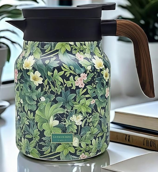 1000ml Smart Temperature Control Vintage Floral Tea Thermos Stainless Steel Insulated Mug with Built-In Filter Double Wall Vacuum Travel Tumbler for Hot Cold Drinks (Flowers and Plants)