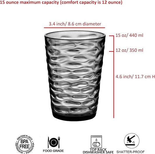 14-ounce and 20-ounce Plastic Tumblers, Acrylic Drinking Glasses, set of 8 Gray Reusable Plastic Cups, Stackable, BPA-Free, Shatter-Proof, Dishwasher-Safe