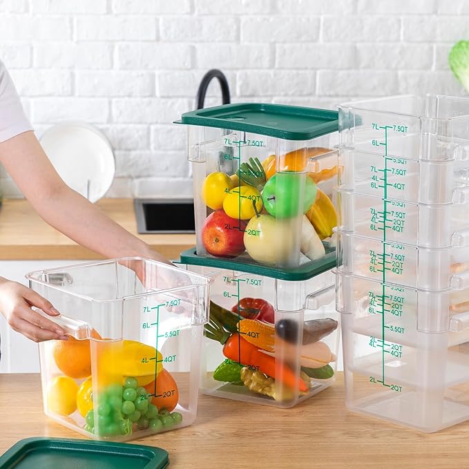 Lallisa 12 Pack 8 Qt Clear Food Storage Container with Handles and Lid Commercial Grade Square Food Storage Containers Polycarbonate Air Tight Box for Home Restaurant Kitchen