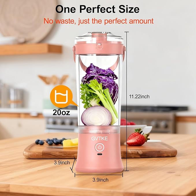 Portable Blender Dual Mode 18000RPM 20Oz Blending Cup Ice Crushing Smoothie Frozen Fruit Mini For Home Gym Travel(Pink)