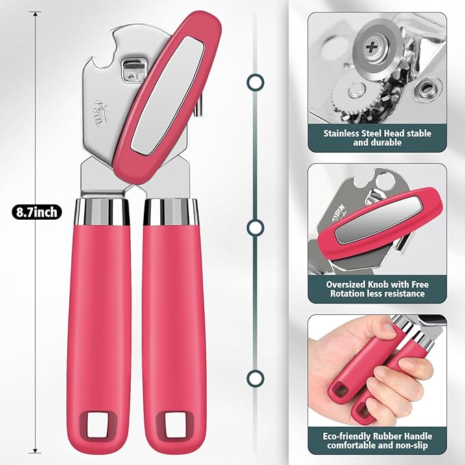 Multifunctional Heavy Duty Can Opener Manual Smooth Edge Can Opener and Bottle Openers with Magnet Durable Sharp Cutting Blade Comfortable Handle Big Effort-Saving Knob Kitchen Tool