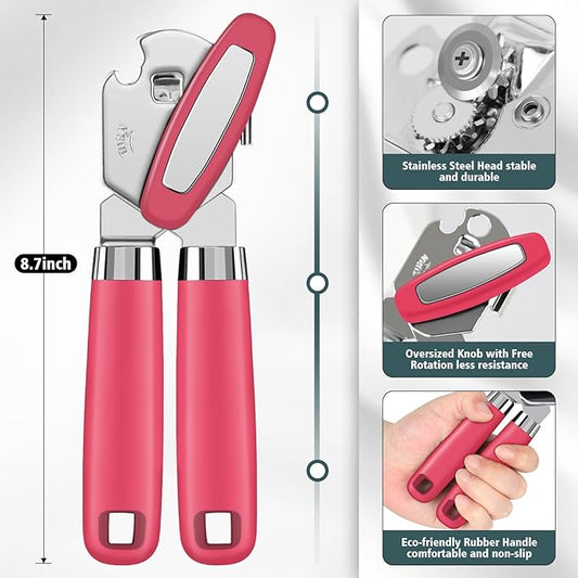 Multifunctional Heavy Duty Can Opener Manual Smooth Edge Can Opener and Bottle Openers with Magnet Durable Sharp Cutting Blade Comfortable Handle Big Effort-Saving Knob Kitchen Tool