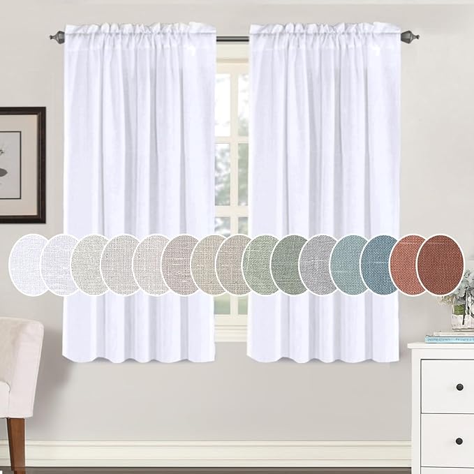 H.VERSAILTEX Light Filtering Linen Textured Curtains for Living Room Window Treatment Natural Durable Privacy Added Draperies/Drapes/Panels/Treatment, Rod Pocket (2 Pack, 52 by 54 Inch, Bright White)