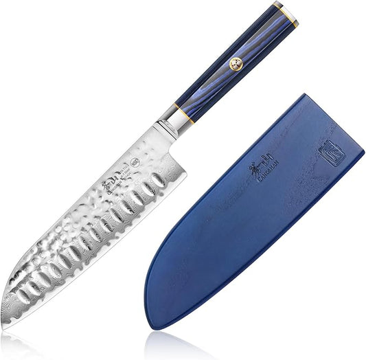 Cangshan KITA Series 7-Inch Santoku Knife with Sheath, High Carbon X-7 Damascus Steel, 501424