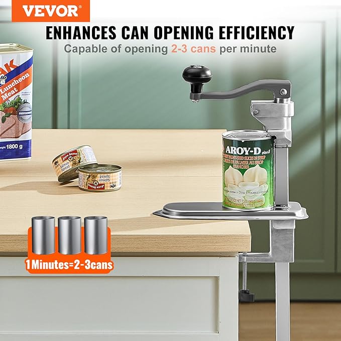 VEVOR Commercial Can Opener, Heavy-Duty Manual Tabletop Cans Opener for Cans Up to 15.75 in Height, Height-Adjustable Can Openers Fixed with Screws & Table Clamp, for Restaurant, Hotel, and Food Store