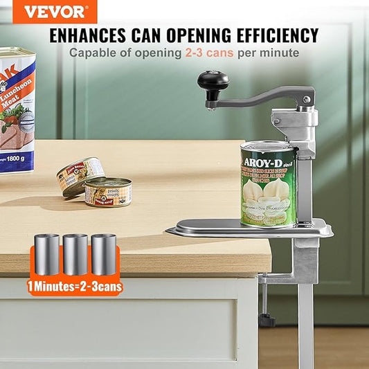 VEVOR Commercial Can Opener, Heavy-Duty Manual Tabletop Cans Opener for Cans Up to 15.75 in Height, Height-Adjustable Can Openers Fixed with Screws & Table Clamp, for Restaurant, Hotel, and Food Store