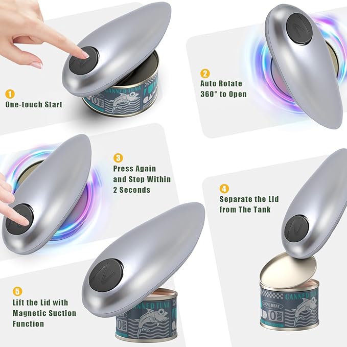TARSHYRY Automatic Electric Can Opener, Stainless Steel Hand Held Battery Operated Can Opener for Seniors, Kitchen Gadgets