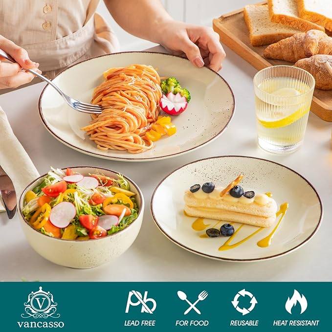 vancasso Navia Dinnerware Sets, Stoneware Plates and Bowls Sets, Dinner Salad Dessert Plates and Cereal Bowls Set, Dishes Set for 4, Spray Spot Patterned, Multi-Color