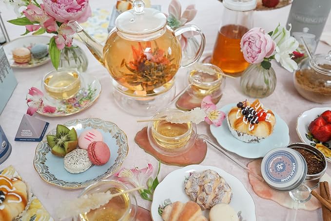 Teabloom Stovetop & Microwave Safe Glass Teapot with Removable Loose Tea Glass Infuser – Includes 2 Blooming Teas – 2-in-1 Tea Kettle and Tea Maker – Tea Purist's Choice