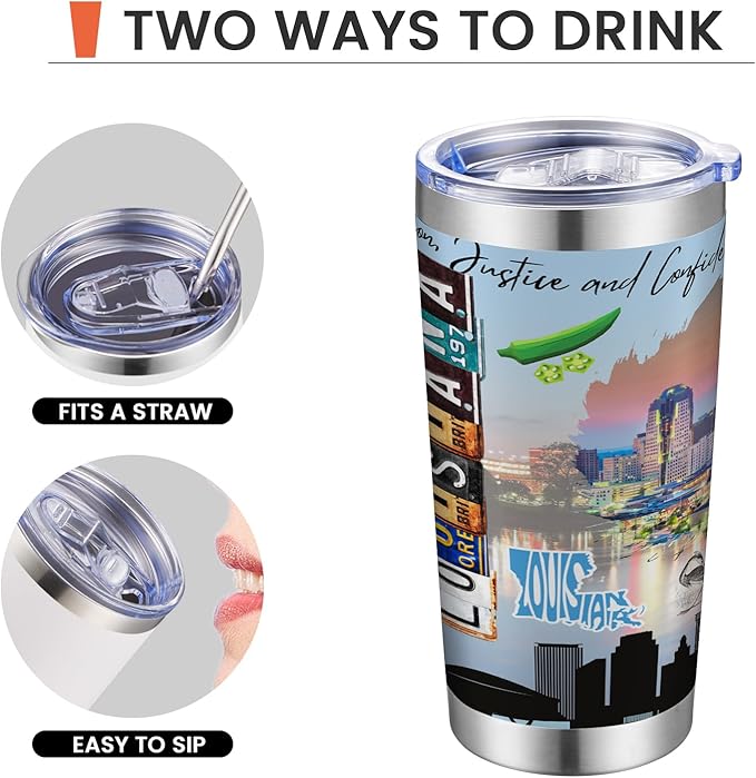 20oz Insulated Tumbler Louisiana State Coffee Mug, United States Map Travel Mug Landmark, Birthday Gifts Cute Custom Tumbler Cups with Lid and Straw Mothers Day Gifts