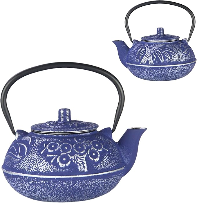 Cast Iron Teapot,SECHUDO Blue Tea Kettle,Japanese Cast Iron Teapot with Stainless Steel Infuser for Stovetop Safe (20.3OZ/600ML)