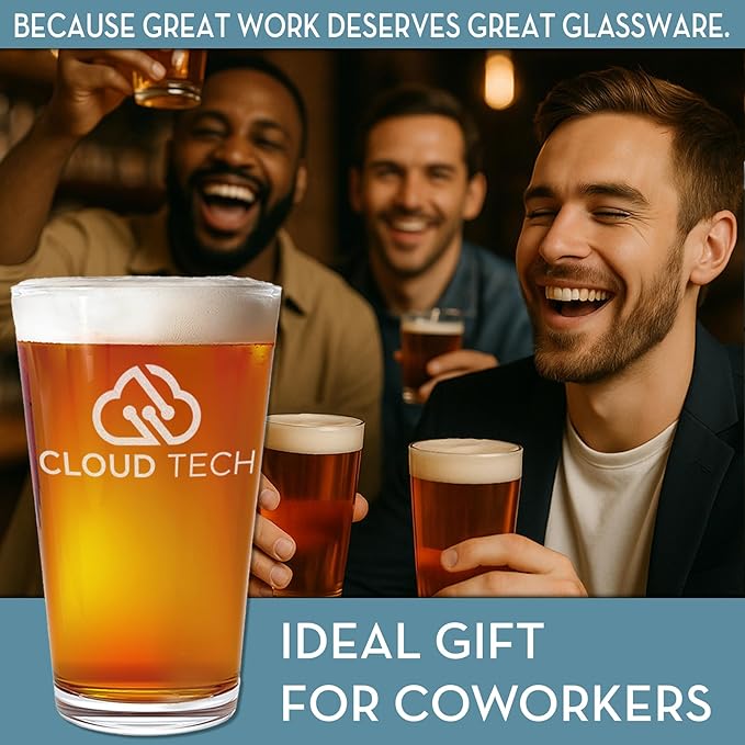 Personalized Pint Beer Glass 16oz 24 Pack – Custom Etched Drinking Glass with Your Logo – Bulk Laser Engraved Promotional Products for Business, Company Branding, Events, Weddings, Party Favors
