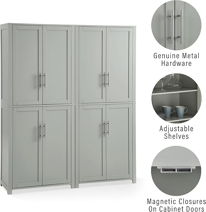 Crosley Furniture Savannah 2-Piece Pantry Storage Cabinet Set with Shelves, Kitchen, Dining, or Laundry Room, Gray