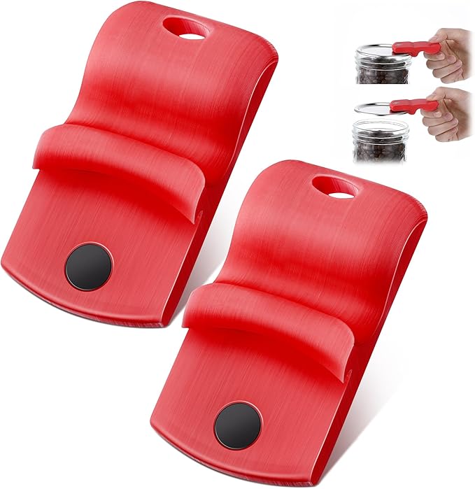 2 Pack Canning Jar Opener with Magnets, Mason Jar Opener For Canning Lids, for Regular and Wide Mouth Lids, Powerful Magnet for Easy Refrigerator Storage, Releases Vacuum Seal(Red)