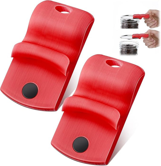 2 Pack Canning Jar Opener with Magnets, Mason Jar Opener For Canning Lids, for Regular and Wide Mouth Lids, Powerful Magnet for Easy Refrigerator Storage, Releases Vacuum Seal(Red)