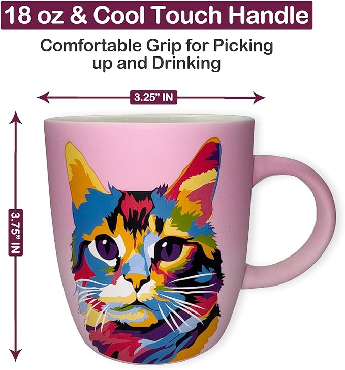 Soft Touch Pink Cat Mug - 18 Oz Coffee Mug with Premium Quality Box - Ceramic Mug for Cat Lover - Unique Coffee Cup for Gift
