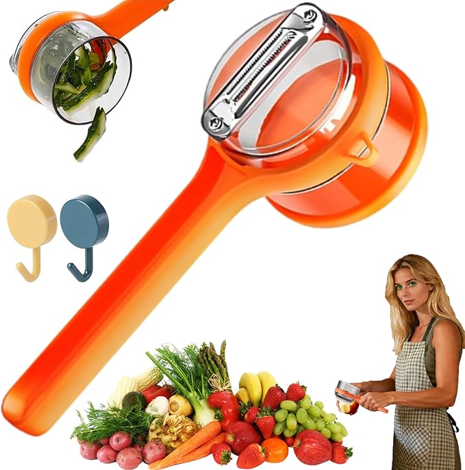 2026 New Peeling Knife with Storage Box, Vegetable Peeler with Container, Fruit & Vegetable Peeler with Catcher, Double-Sided Stainless Steel Multi-Function Kitchen Peele (Orangen)