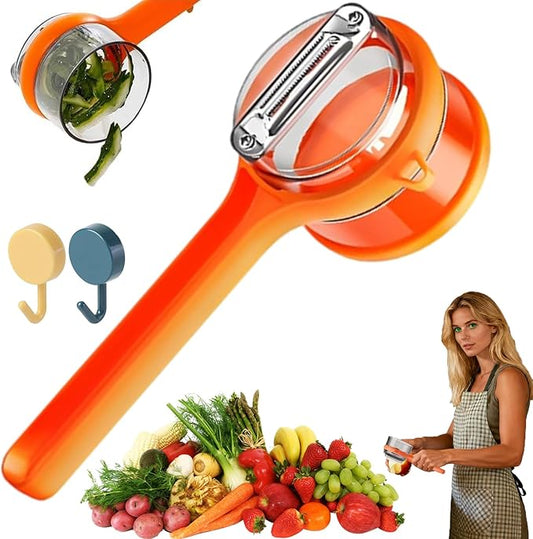 2026 New Peeling Knife with Storage Box, Vegetable Peeler with Container, Fruit & Vegetable Peeler with Catcher, Double-Sided Stainless Steel Multi-Function Kitchen Peele (Orangen)