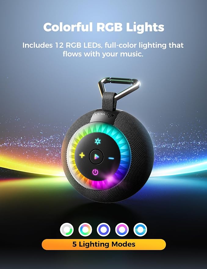 Shower Speaker Bluetooth Waterproof Portable: Birthday Christmas White Elephant Gifts Stocking Stuffers for Adults Teens, IPX7 Loud Sound with Suction Cup Removable, Cool Gadgets with Light-Black