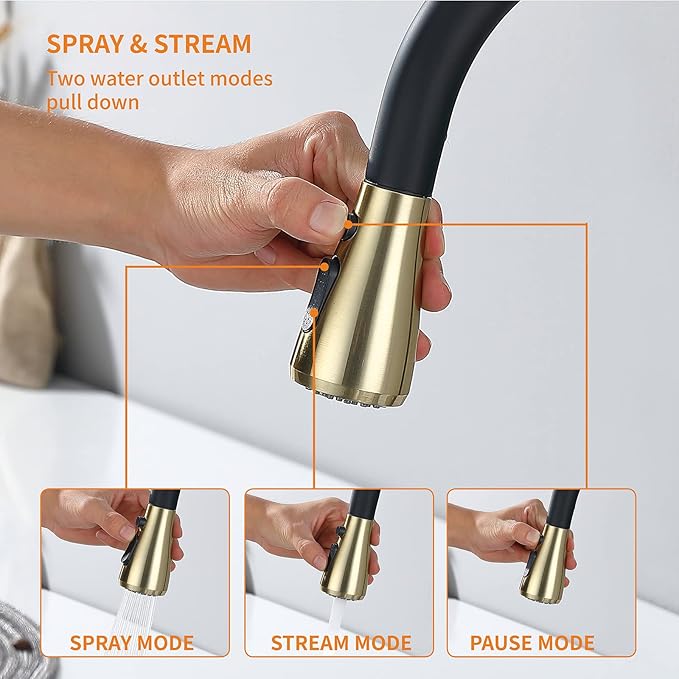 Keer Matte Black Single Handle Pull Down Kitchen Faucet with Soap Dispenser, 3 Modes Sprayer, Easy Assembly, Single Handle High Arc Stainless Steel Faucet
