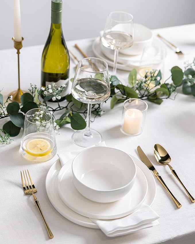 TheTerra Ceramic Dinnerware Sets for 4, 12 Pieces Porcelain Lightweight Plates and Bowls Sets, Scratch Resistant Dish Set, Oven & Microwave & Dishwasher Safe, Bright White