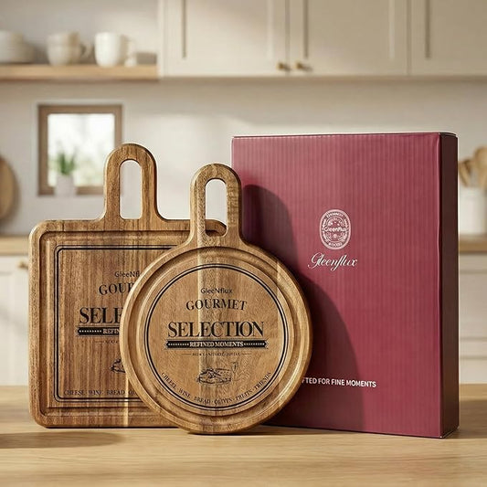 Acacia Wood Charcuterie and Cheese Board Set, 2-Piece Mini Serving Boards for Cheese, Fruit, Nuts, Treats & Appetizers – Elegant Snack Boards for Entertaining & Gift Giving