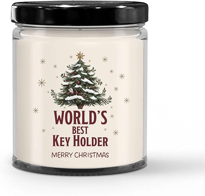 World's Best Key Holder Candle for Christmas Party - Gifts for Coworker Staff Security Officer Boss Manager Men & Women - 9oz Vanilla Scented Soy Wax - Holiday Keepsake