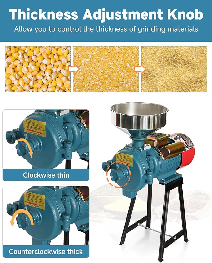 NAIZEA NAIZEA Electric Grain Mill Grinder Corn Grinder, 3000W 110V Commercial Flour Mill Machine with Funnel, Feed Grinders for Corn, Wheat, Rice, Cereals,Molino de Maiz Electrico (Dry Grinders)
