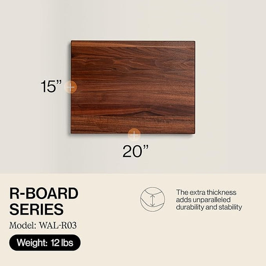 John Boos R-Board Series Rectangular Wooden Walnut Cutting Board 20”x15” – 1.5” Thick, 12-lb Reversible Butcher Block with Edge-Grain & Finger Grips – Made in the USA