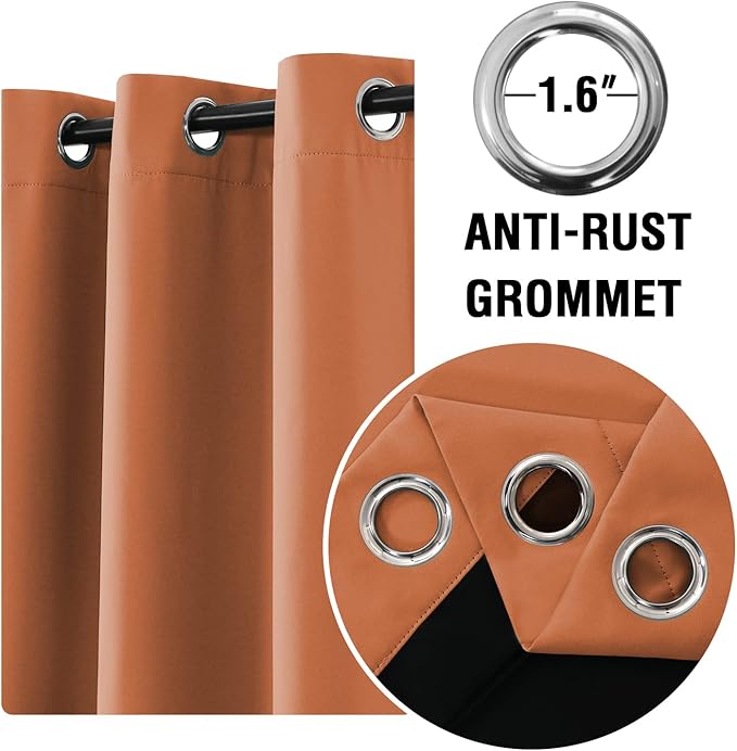 H.VERSAILTEX Full Shading Curtains 96 inches Long 2 Panels Set for Windows, Super Heavy-Duty Black Lined Blackout Curtains for Bedroom, Privacy Assured Window Treatment (52 inches W, Burnt Orange)