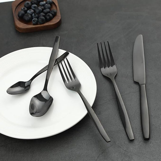 Black 30-Piece Silverware Set,Stainless Steel Flatware Utensils Cutlery Set for 6,Including Steak Knife Fork and Spoon,Dishwasher Safe,Modern Tableware for Home & Dining