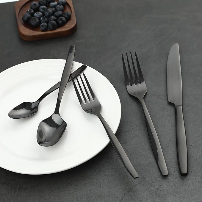 Black 20-Piece Silverware Set,Stainless Steel Flatware Utensils Cutlery Set for 4,Including Steak Knife Fork and Spoon,Dishwasher Safe,Modern Tableware for Home & Dining