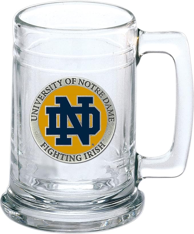 Heritage Pewter Notre Dame Beer Stein Glass | 15 Ounce German-Style Beer Glass | Intricately Crafted Metal Pewter Alma Mater Inlay