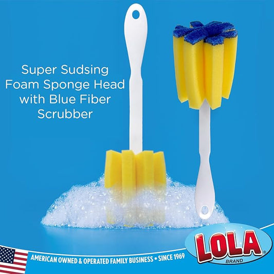 LOLA Glass & Jar Foam Sponge Brush, 72 Pack, Star Shaped w/Non-Scratch Blue Scrubber Top, Perfect for Glasses, Mugs, Bottles, Dishwasher Safe