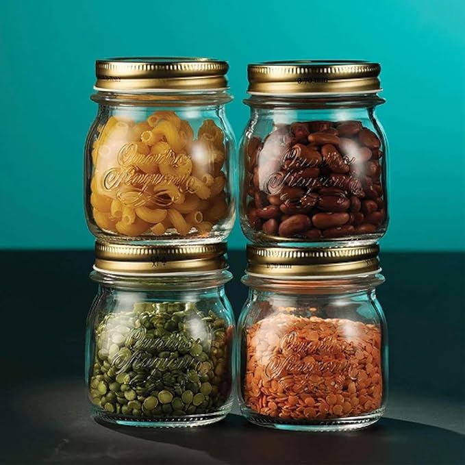 Bormioli Rocco Quattro Stagioni Small Glass Mason Jars 8.5 Ounce Mini Jars 12-Pack, with Metal Airtight Lid, For Jam, Jelly, baby food, Crafts, Spices, Dry Food Storage, Wedding favors, Decorating Jar