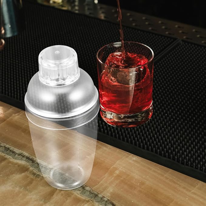 Angoily Clear Plastic Cocktail Shaker with Measurement Scale Multifunctional Drink Mixer for Cocktails Protein Shakes and Iced Coffee Ergonomic Non-leak Design Bartender Tool