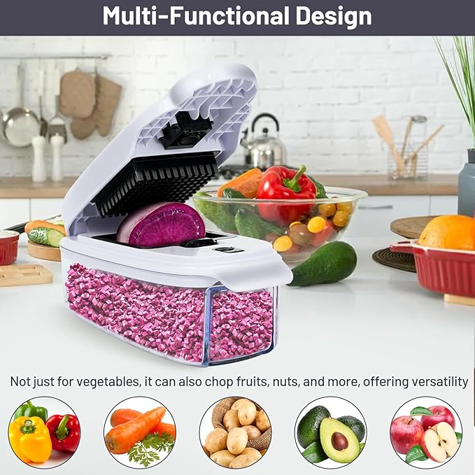 Veggie Chopper –13 in 1 Onion Chopper · Vegetable Chopper with Container · Pepper Chopper · Vegetable Slicer – Kitchen Gadget & Home Essentials (White & Black)