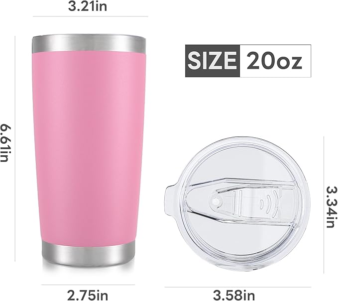 20 oz Tumbler with Lid Stainless Steel Insulated Tumblers Bulk Double Wall Vacuum Cups Powder Coated Travel Mug Keep Drink Cold and Hot, Pink, 8 Pack