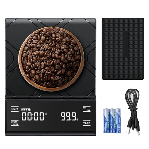 Coffee Scale with Timer, Rechargeable Espresso Scale & Coffee Bean Scale - 3kg/0.1g Precise Small Digital Kitchen Scale for Espresso Accessories Kit, Pour-Over, and Multi-Purpose Use