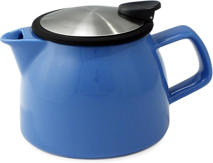 FORLIFE Bell Ceramic Teapot with Basket Infuser, 16-Ounce, Blue