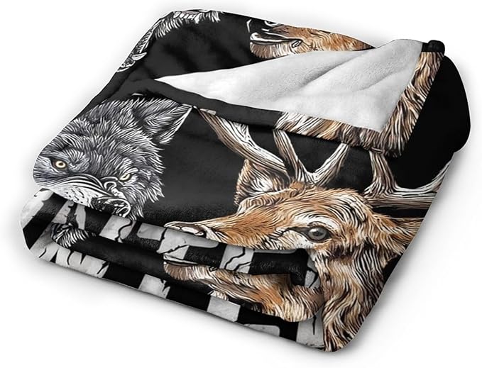 Hunting Blanket Gifts for Men Dad Wolf Deer Throw Blankets Cozy Plush Fleece Hunters Decor Flannel Fuzzy for Couch Chair Bed 60"X50"