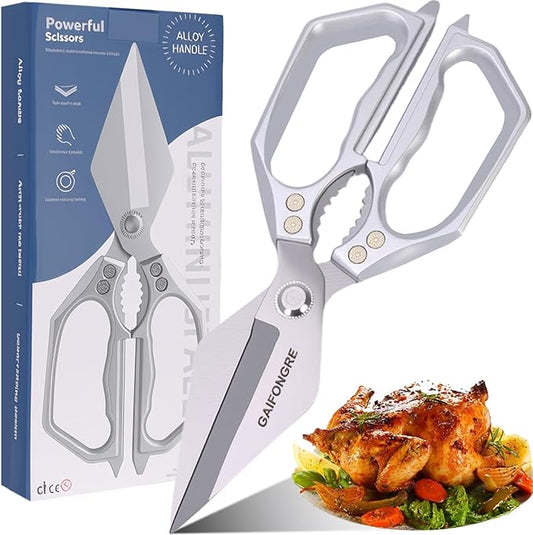 Heavy Duty Kitchen Scissors, Sharp Multifunctional Shears for Food with Full Metal Construction, Dishwasher Safe, Ergonomic Handle for Cutting Poultry, Meat, Fish, Herbs