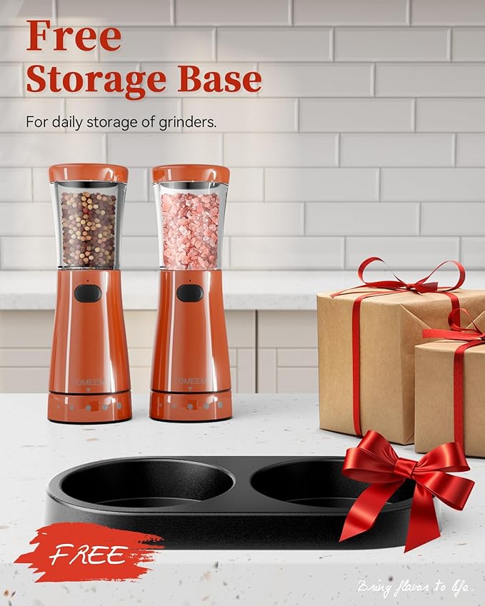 Electric Salt and Pepper Grinder Set with Storage Base, Stainless Steel Rechargeable Salt and Pepper Grinder Set with 4.5 oz Large Capacity, 1.8" Wide Mouth, Adjustable Coarseness, Ideal for Kitchen