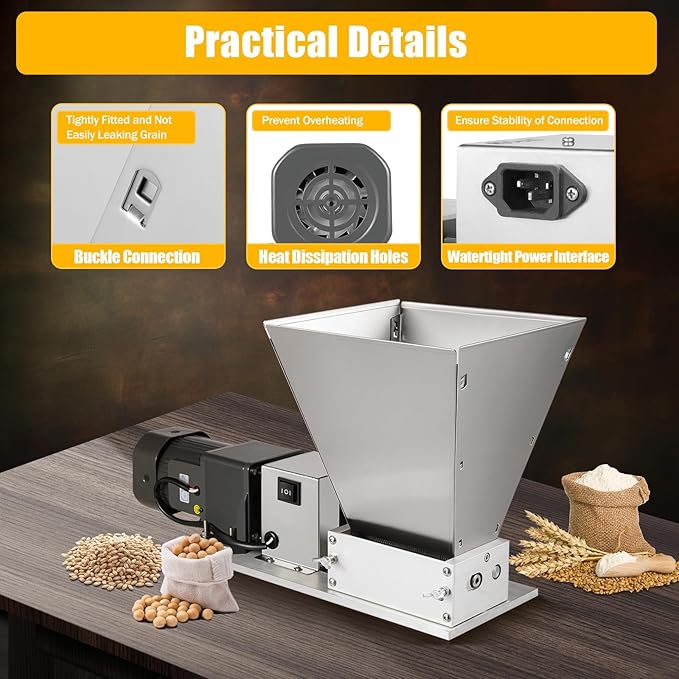 4.23QT Electric Grain Mill Grinder, 110V Flour Mill Grinder for Home, Stainless Steel Powder Machine for Dry Grains, Coffee, Corn