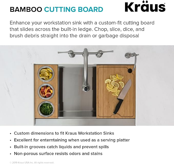 Kraus Kore Solid Bamboo Cutting Board for Workstation Kitchen Sink (16 3/4 in. x 12 in.), KCB-WS103BB