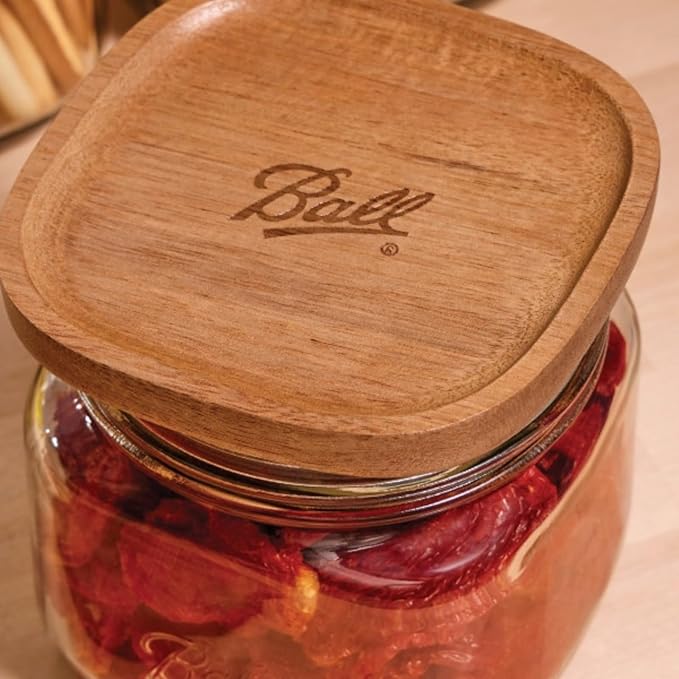 Ball Stack & Store Glass Mason Jars with Wooden Lid, Used for Pantry, Cookies, Flour, Cereal, Rice, Sugar, Tea, Coffee Beans, Spices, Square, 9.9-Cup (Pack of 2)