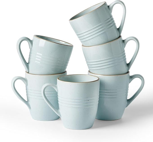 famiware Jupiter Coffee Mugs Set of 6, 14 OZ Coffee Mug, Microwave and Dishwasher Safe, Coffee Cups with Handle for Coffee, Tea, Cocoa, Milk, Light Blue