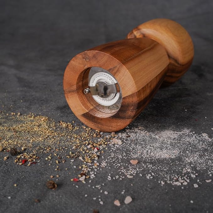 Salt Mill, Salt or Pepper Grinder with Adjustable Ceramic Grinding Core, Spice mill for Pepper and Salt, Acacia Wood, 5 inch/14 cm Height, Bottom Dia: 2.36inch/6 cm(Tray is NOT Included)