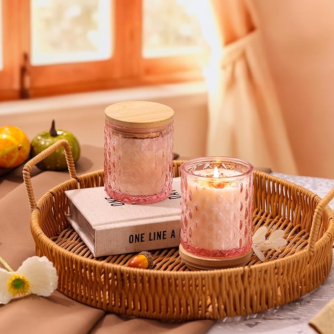 2 Pack Rose Scented Candles for Home Decor, 6.5oz Natural Soy Wax Aromatherapy Jar Candles, Housewarming Gift for Women